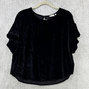 AG Adriano Goldschmied Top Women S Black Velvet Boat Neck Short Flutter Sleeves